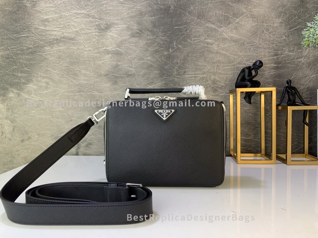 Prada Black Saffiano Leather Shoulder Bag SHW 069